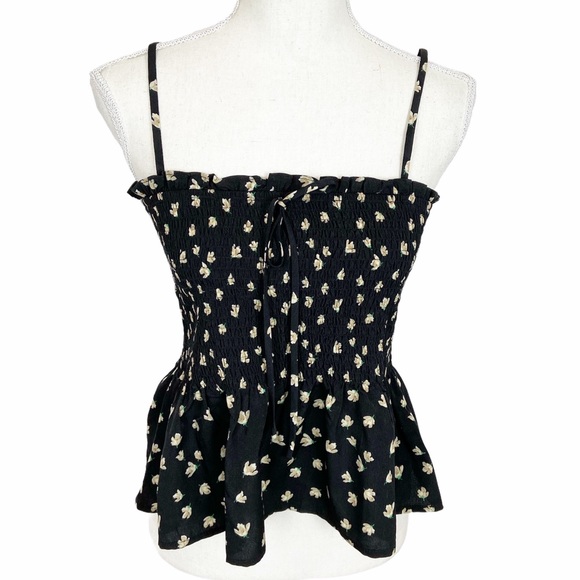 Etophe Studio Black Floral Top Straps Peplum Hem M - Picture 2 of 10